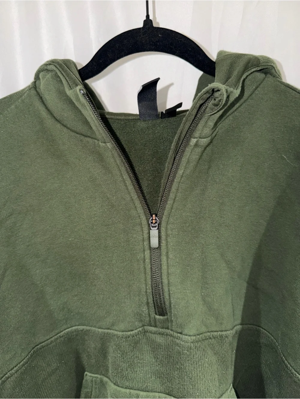 Adidas Hoodie Olive Green Black Half-Zip Up Long Sleeve Pull Over Top XL